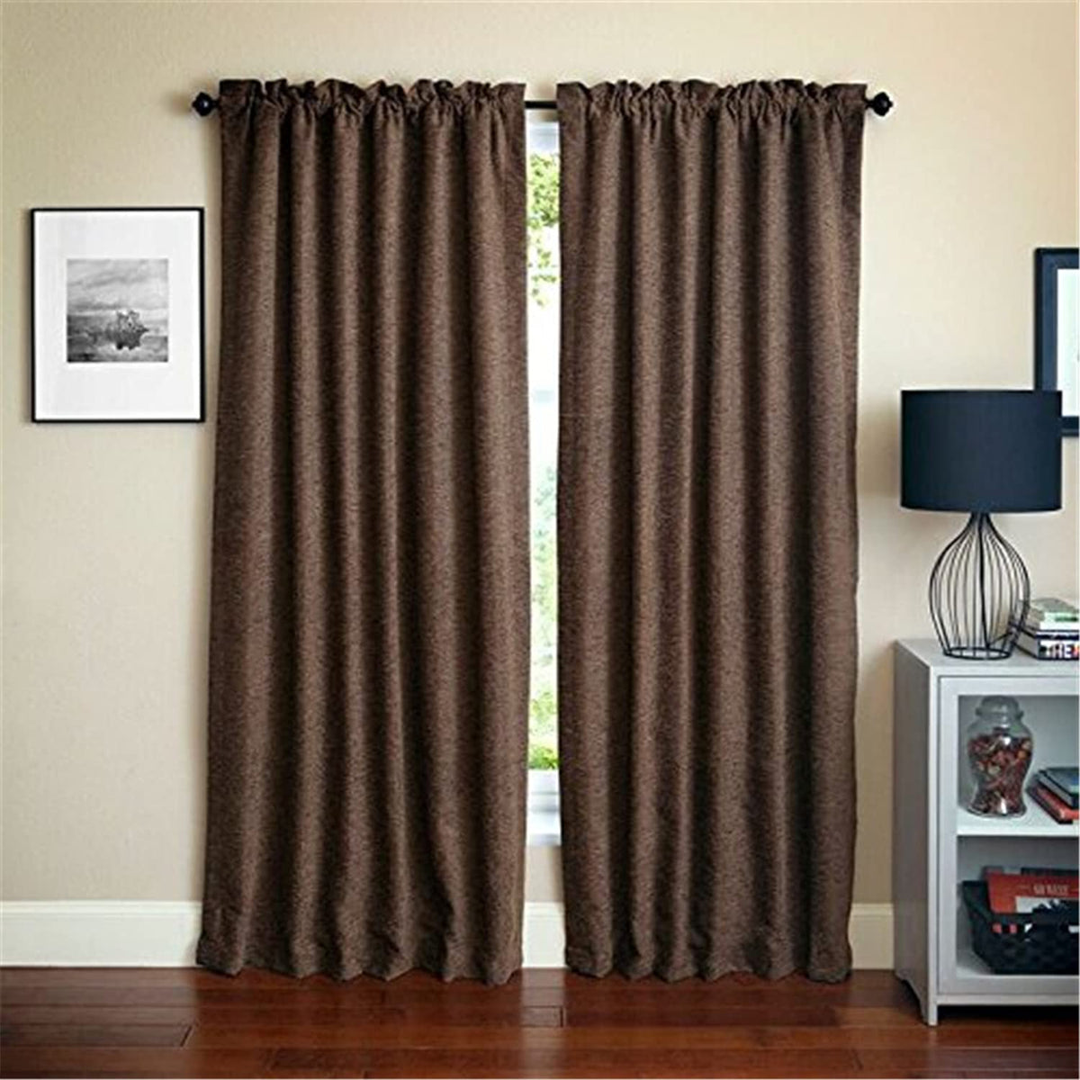 Blazing Needles Reversible Rod Pocket Room-Darkening Jacquard Chenille Curtain Panels, 84&quot; by 52&quot;, Vermont 2 Count