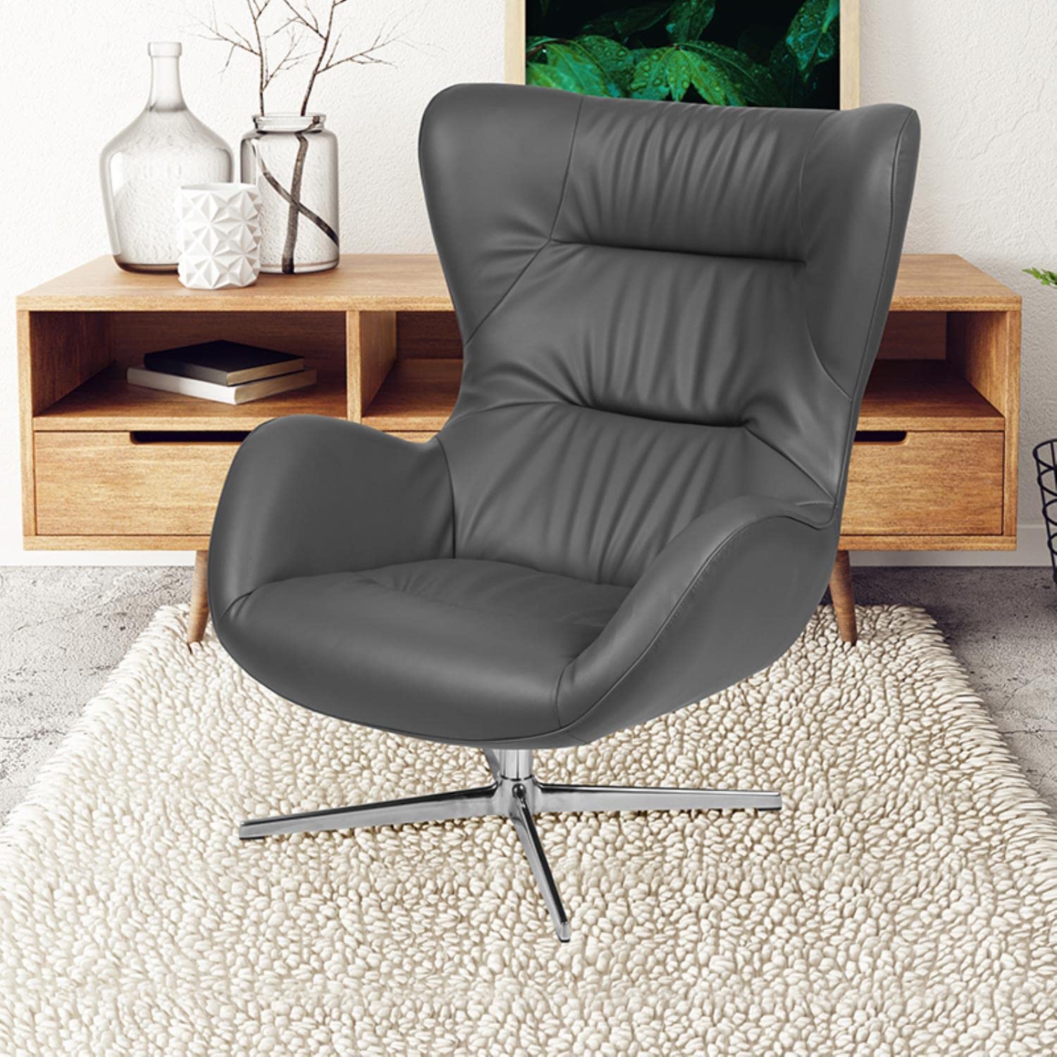 Flash Furniture Rally Gray Leathersoft Swivel Wing Chair