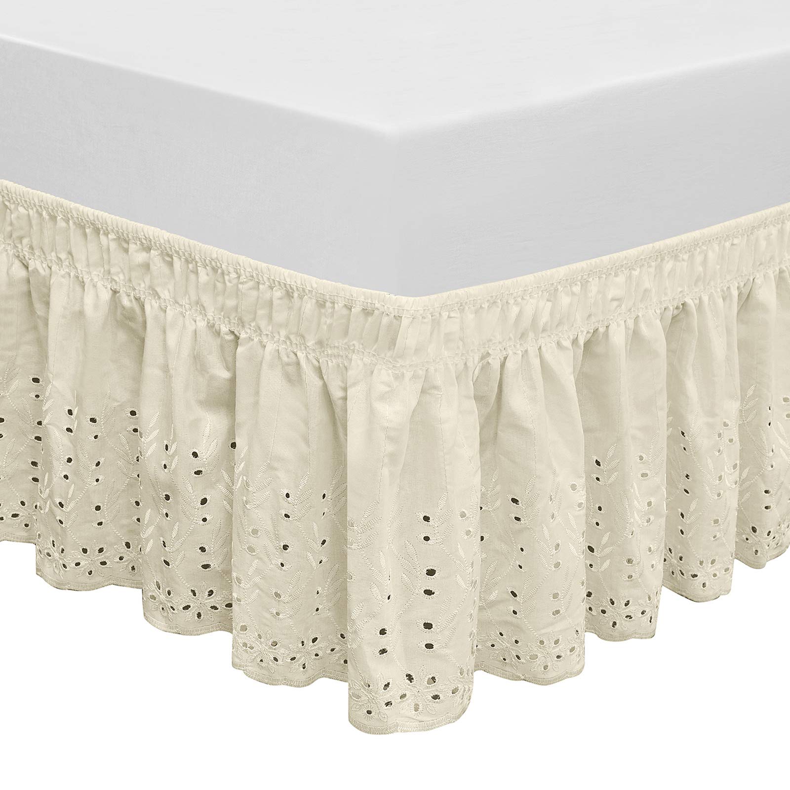 Qsy Home Wrap Around Elastic Eyelet Bed Skirts 14 1/2 Inches Drop Dust Ruffle Three Fabric Sides Easy On/Easy Off Adjustable Pol