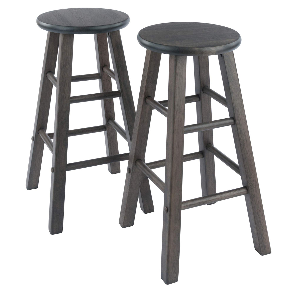 Winsome Element 2-Piece 24In Counter Stool Set, Oyster Gray Finish, Solid Wood, Modern Design