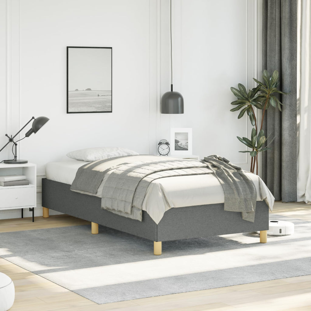 vidaXL Twin XL Size Bed Frame with Plywood Slats, Platform Bed Frame, Fabric Upholstered Mattress Foundation, No Box Spring Needed & Easy Assembly, Dark Gray, Without Mattress