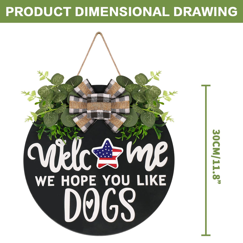 Interchangeable Wooden Seasonal Welcome Sign, Rustic Round Dogs Sign Front Door Wreaths For Home/Wall/Porch Decor, For Easter Sp