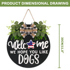 Interchangeable Wooden Seasonal Welcome Sign, Rustic Round Dogs Sign Front Door Wreaths For Home/Wall/Porch Decor, For Easter Sp