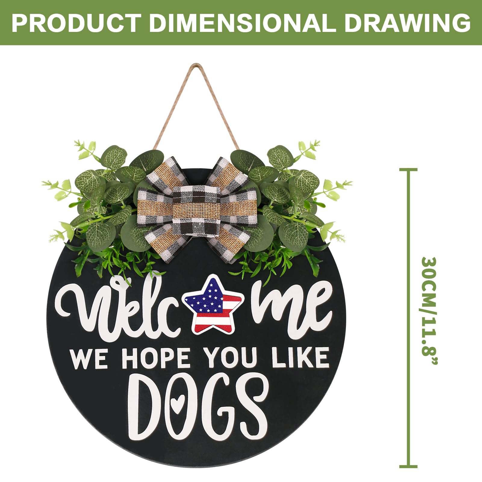 Interchangeable Wooden Seasonal Welcome Sign, Rustic Round Dogs Sign Front Door Wreaths For Home/Wall/Porch Decor, For Easter Sp
