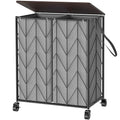 WOWLIVE Laundry Basket with Wheels, Heavy Duty Laundry Hamper with Wood Lid, Clothes Hamper with Divided Removable Liner Bag, La
