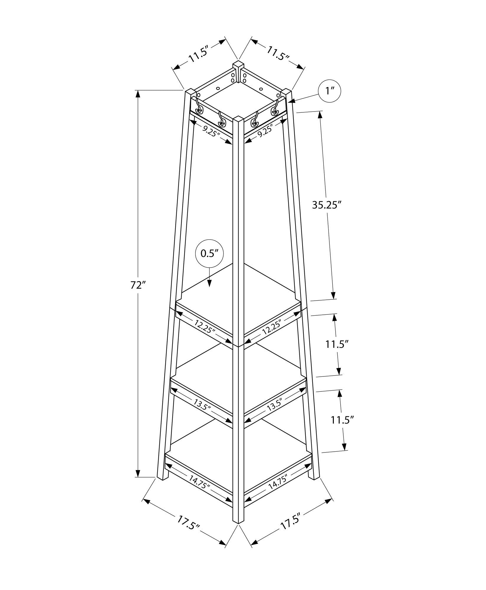 Monarch Specialties 4 Hooks and 3 Shelves Hanger Hanging for Entryway Hallway or Office Free Standing Hall-Tree, Dark Taupe