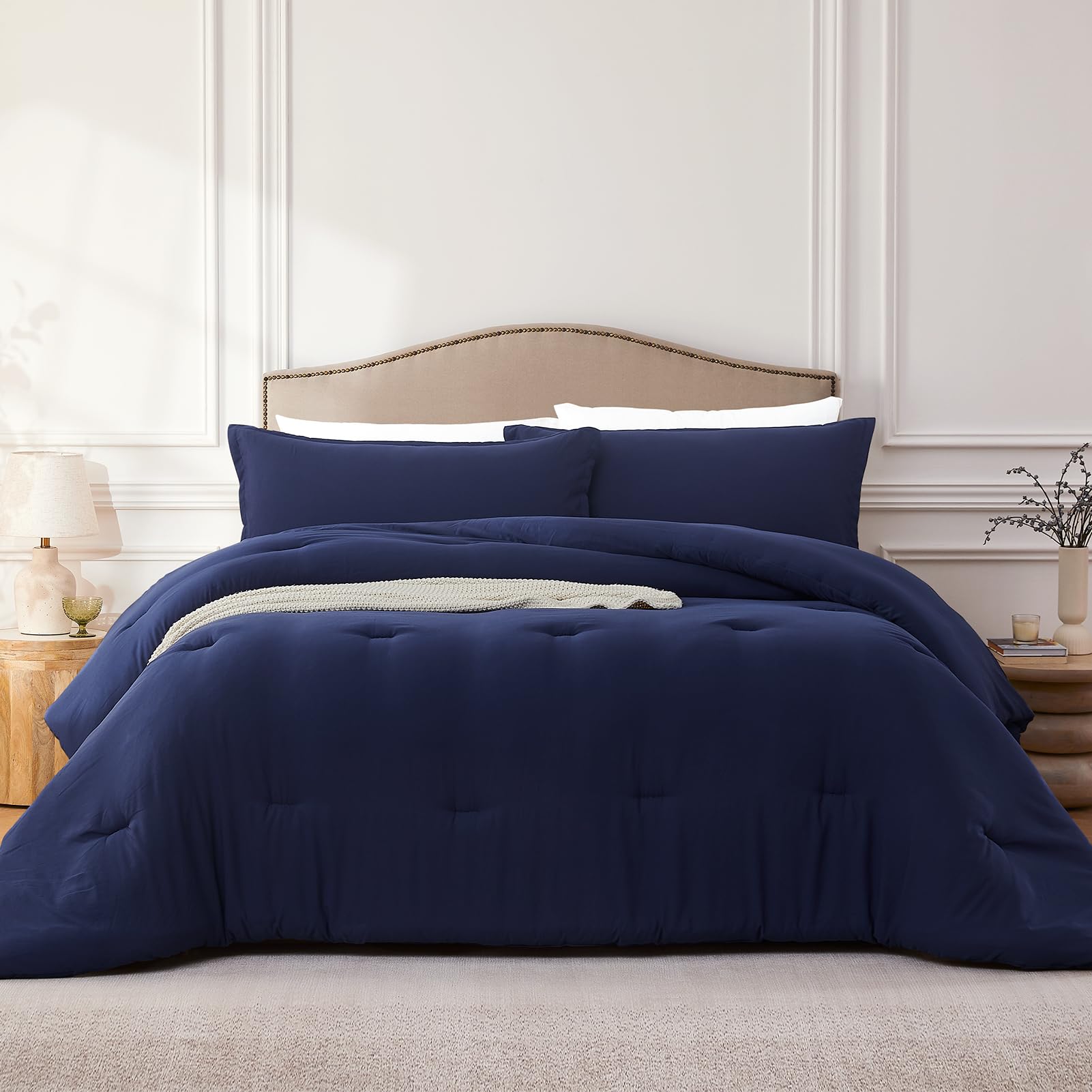 Quataly California King Comforter Set Navyblue,3Pcs Soft Lightweight Breathable Bedding Comforter Sets For All Season, Cal King(