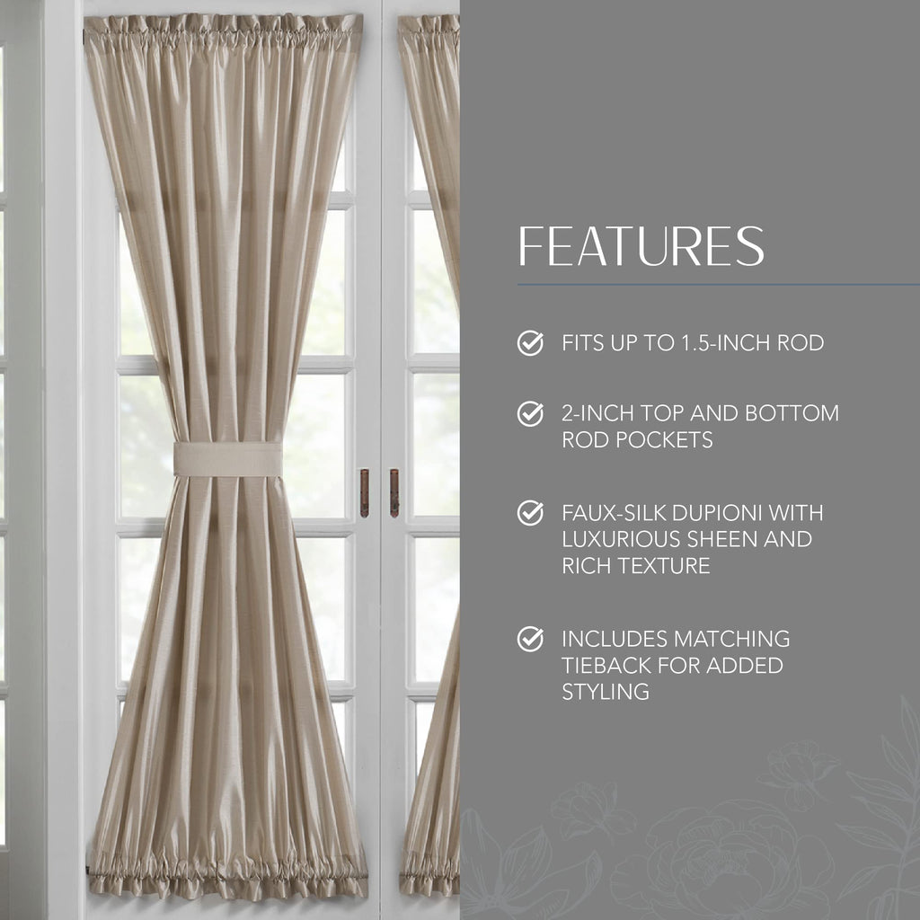 Elrene Home Fashions Colette Faux-Silk French Door Window Panel, 54 In X 72 In (1 French Door Panel), Taupe