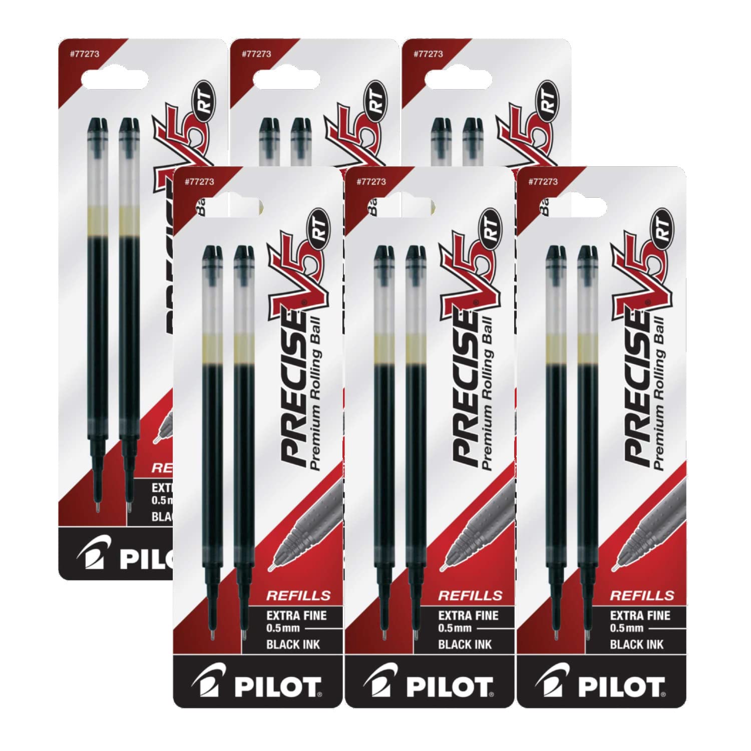 Pilot Precise V5 Rt Liquid Ink Retractable Rollerball Pen Refills, 0.5Mm, Extra Fine Point, Black Ink, Pack Of 12