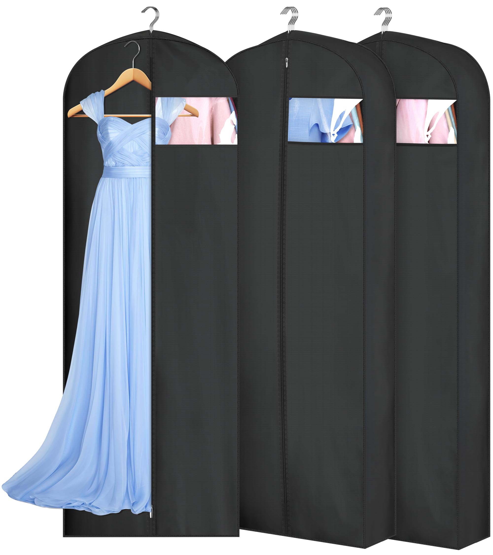 MISSLO 4'' Gusseted Garment Bags for Hanging Clothes 65'' Dress Bags for Gowns Long Waterproof Dress Cover for Closet Hanging Cl