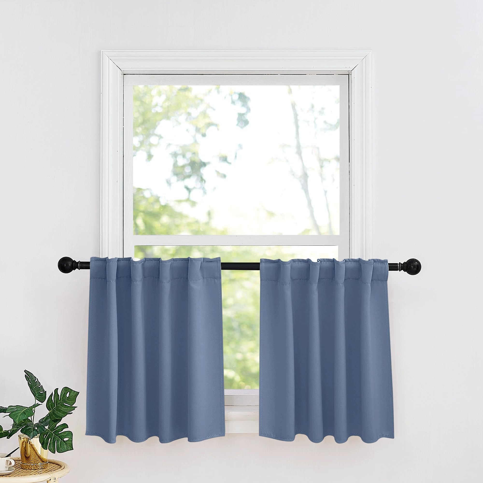 Ryb Home Kitchen Window Curtains - Blackout Privacy Half Window Curtains For Bedroom Bathroom Dining Living Room Cafe Office Short Tiers Curtains, W 34 X L 36 Inches, 2 Panels, Stone Blue