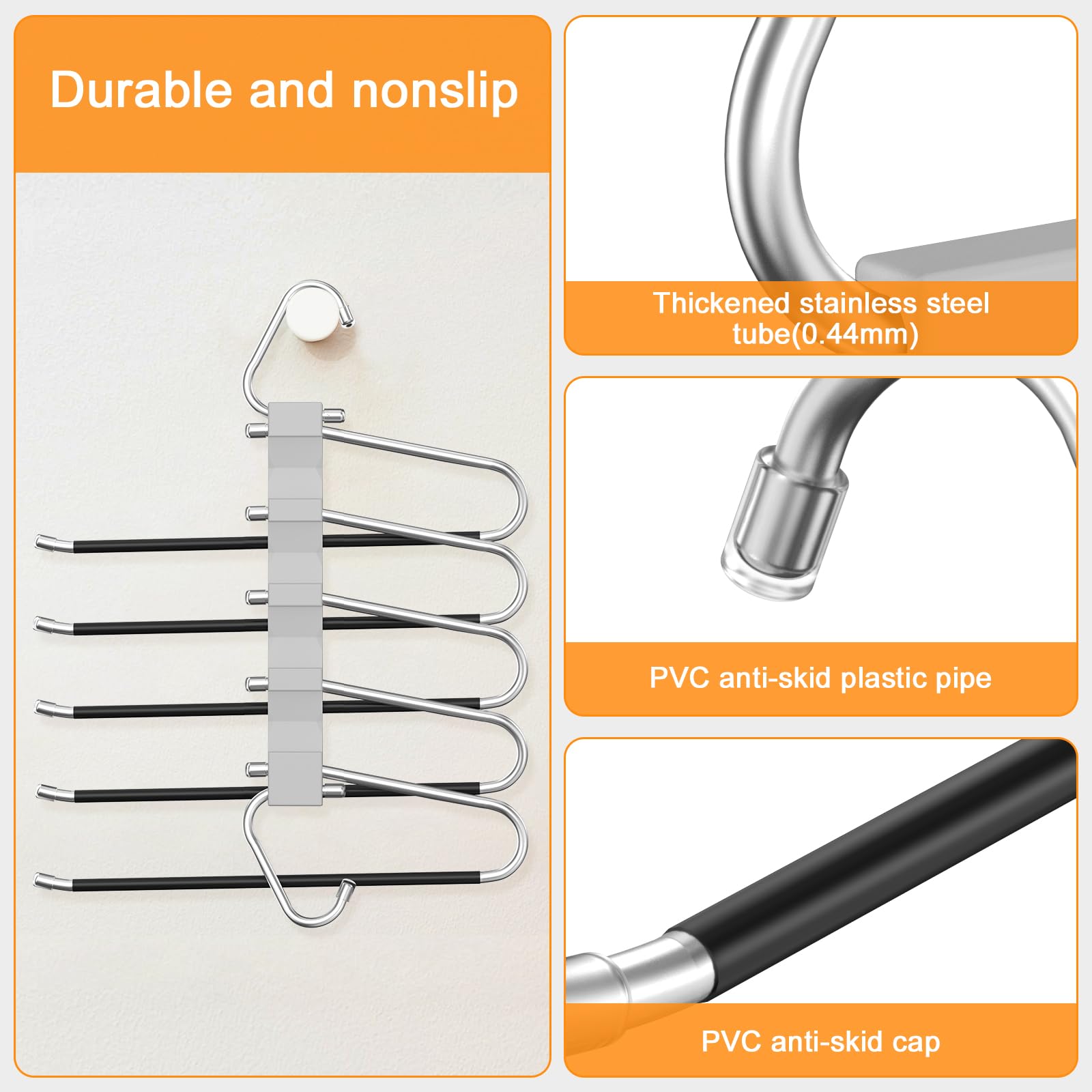 Loretoy 2 Pack Pants Hangers Space Saving, Anti-Slip Multi-Functional Pants Rack, Thickened Stainless Steel Tube, Two Hanging Mo