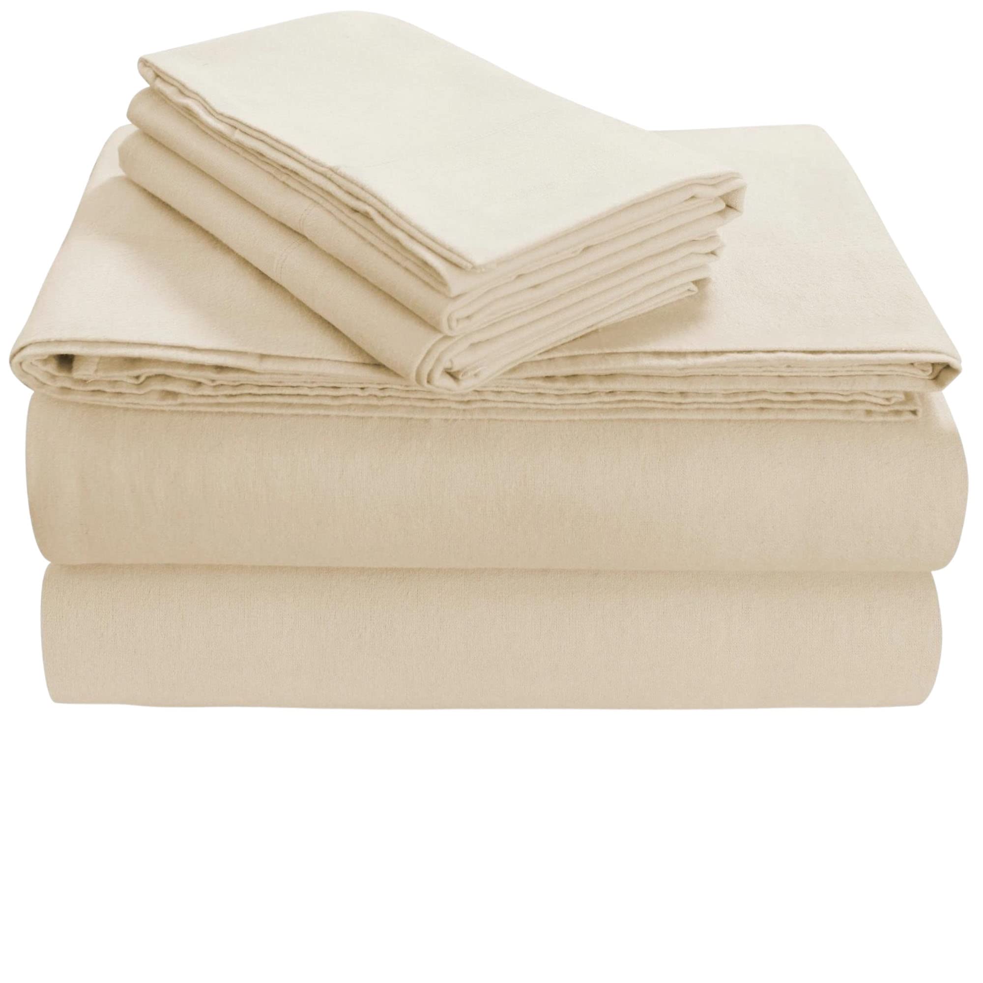 Tribeca Living Luxury Solid Flannel Deep Pocket Sheet Set, Ivory, King