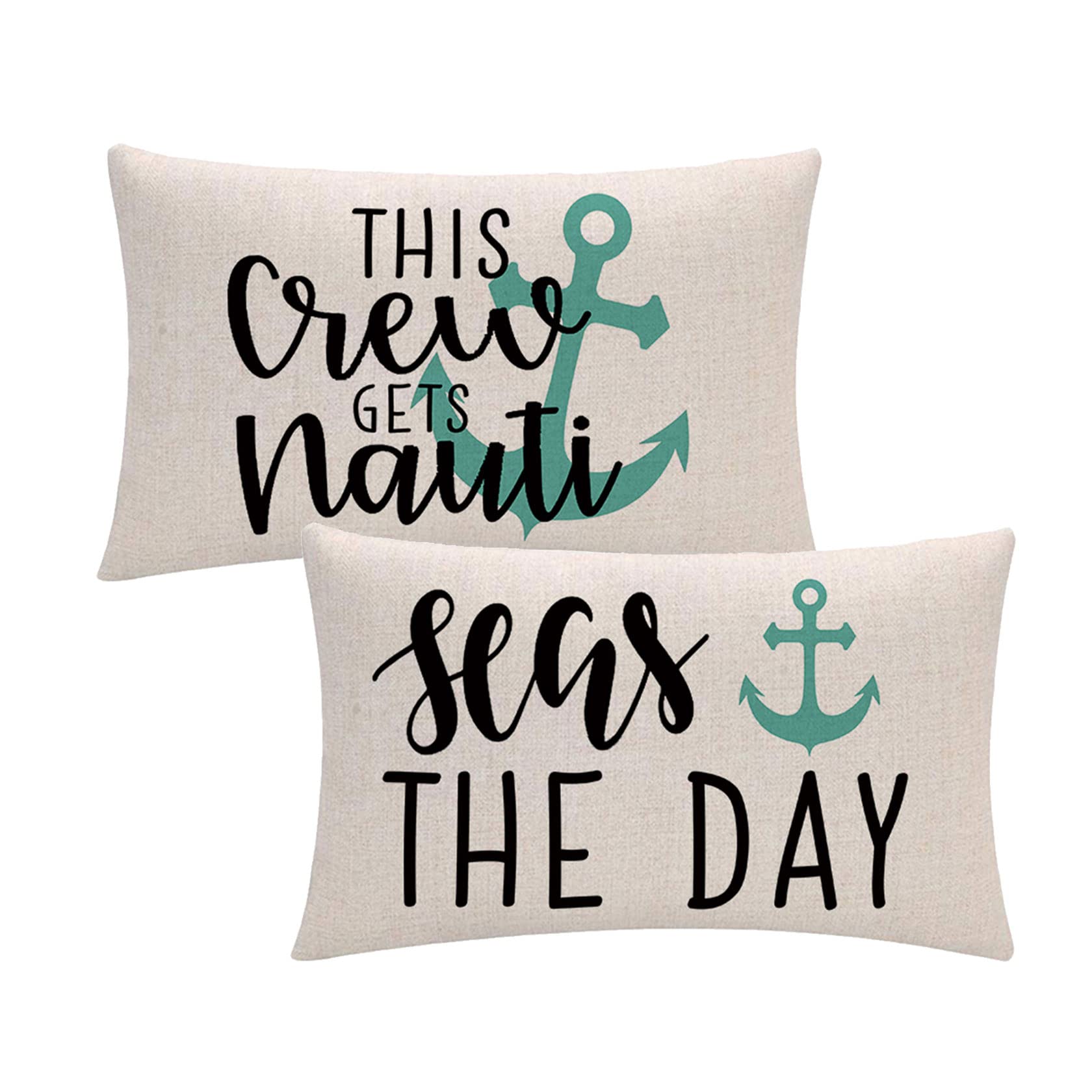 7Colorroom Set Of 2 Sea Theme Pillow Covers Nautical & Ocean Style Anchor Rectangular/Waist Cushion Covers Beach Seas The Day Su