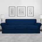 Easy-Going 4 Pieces Oversized Stretch Soft Couch Cover For Dogs - Washable Sofa Slipcover For 3 Separate Cushion Couch - Elastic Furniture Protector For Pets, Kids Navy