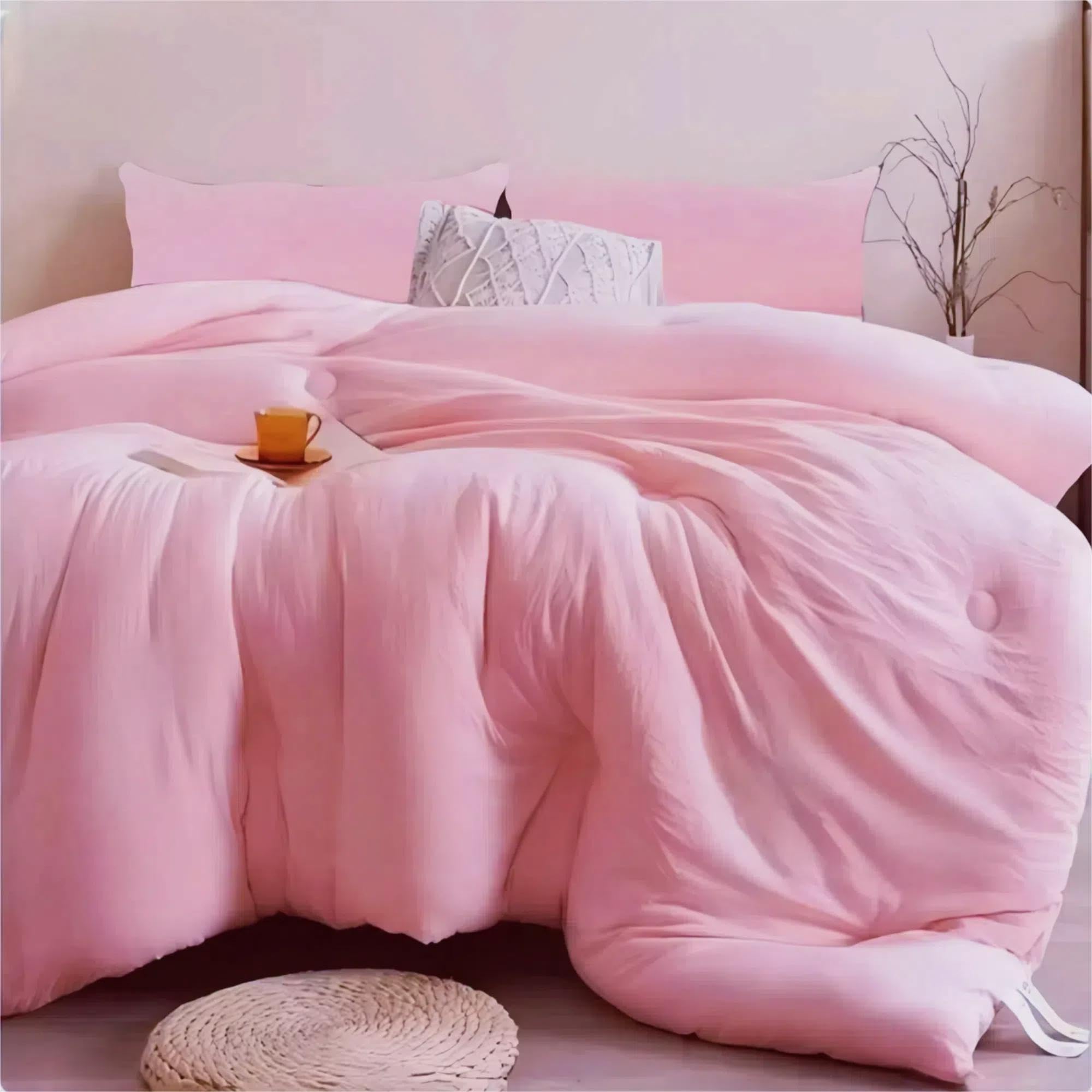 Sdiii 3Pcs Light Pink Twin Comforter Set, Bed In A Bag Pink Comforter Twin, Soft And Fade Resistant, Twin Pink Comforter Set On