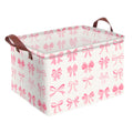 AmazerPad Pink Bow Decor Storage Basket Waterproof Canvas Toy Storage Bin Coquette Room Decor Collapsible Outdoor Basket with Le