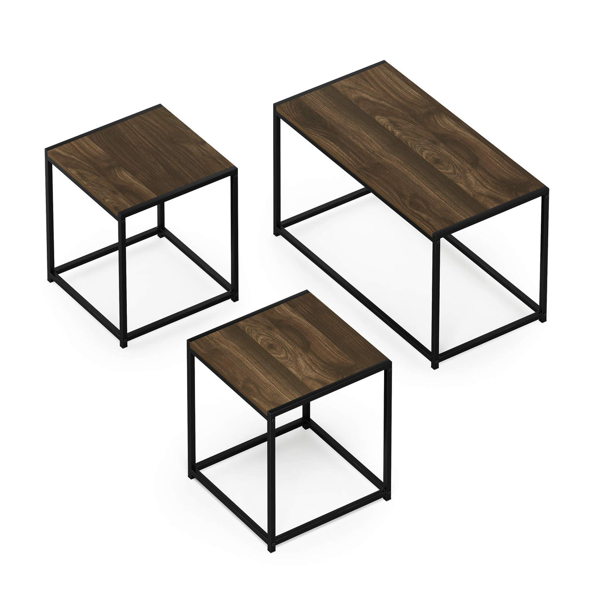 Furinno Camus Modern Living Room Coffee Table with 2 End Tables Set, Columbia Walnut