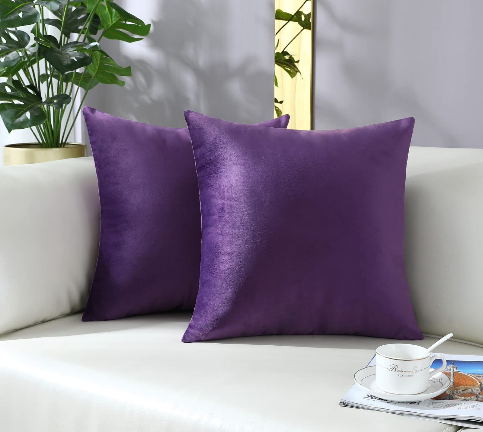Mixeoo Comfy Eggplant Purple Throw Pillow Covers Decorative Square Solid Thick Velvet Super Soft Cushion Cases Home Decor For So