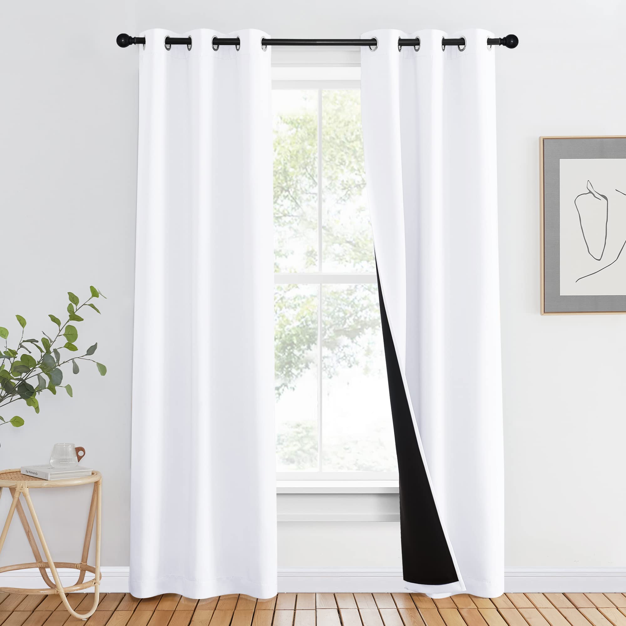 Nicetown 100% Blackout Window Curtain Panel, Cold And Full Light Blocking Drape With Black Liner For Nursery, 84 Inches Drop The
