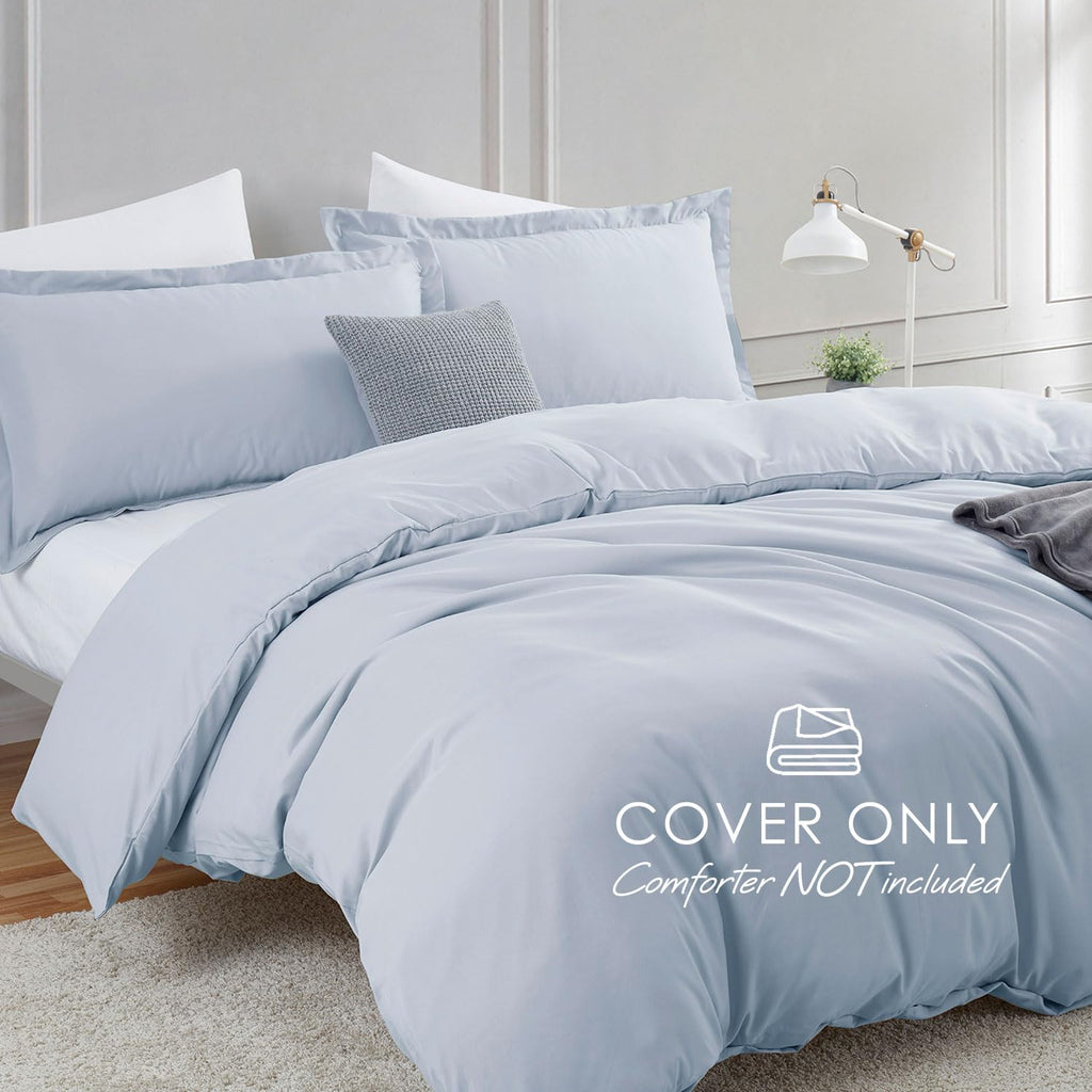 Hearth & Harbor Ice Blue Duvet Cover Queen Size - 3 Piece Queen Duvet Cover Set, Soft Double Brushed Queen Size Duvet Covers Wit