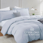 Hearth & Harbor Ice Blue Duvet Cover Queen Size - 3 Piece Queen Duvet Cover Set, Soft Double Brushed Queen Size Duvet Covers Wit