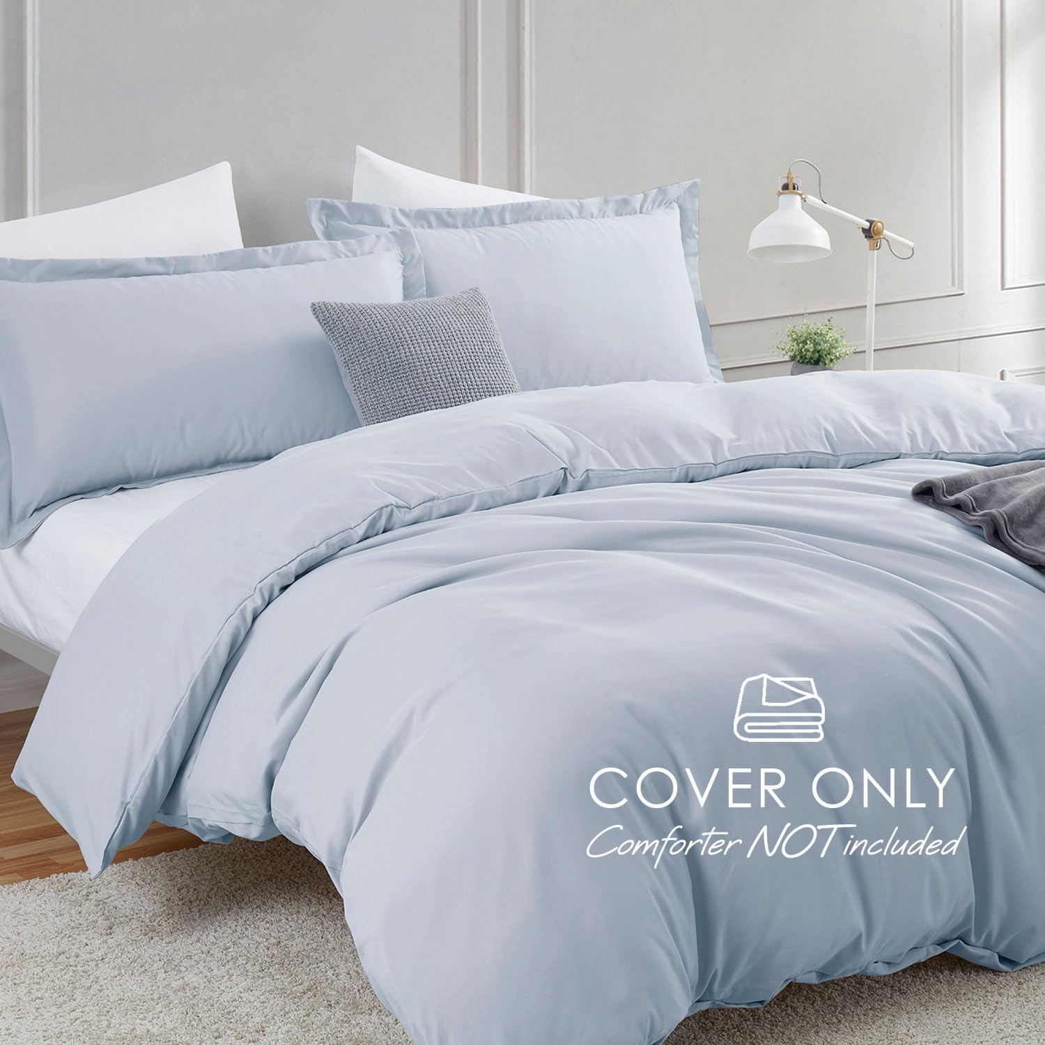 Hearth & Harbor Ice Blue Duvet Cover Queen Size - 3 Piece Queen Duvet Cover Set, Soft Double Brushed Queen Size Duvet Covers Wit