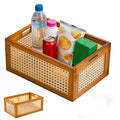 Warm Brown Wood Frame Rattan Storage Basket, Hollow Breathable Rattan Box Multi Purpose Wood Basket for Desktop Sundries Arrange