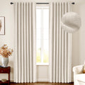 INOVADAY 100% Blackout Cream Curtains for Bedroom, Thermal Insulated Linen Blackout Curtains 63 Inch Length 2 Panels Set, Back T