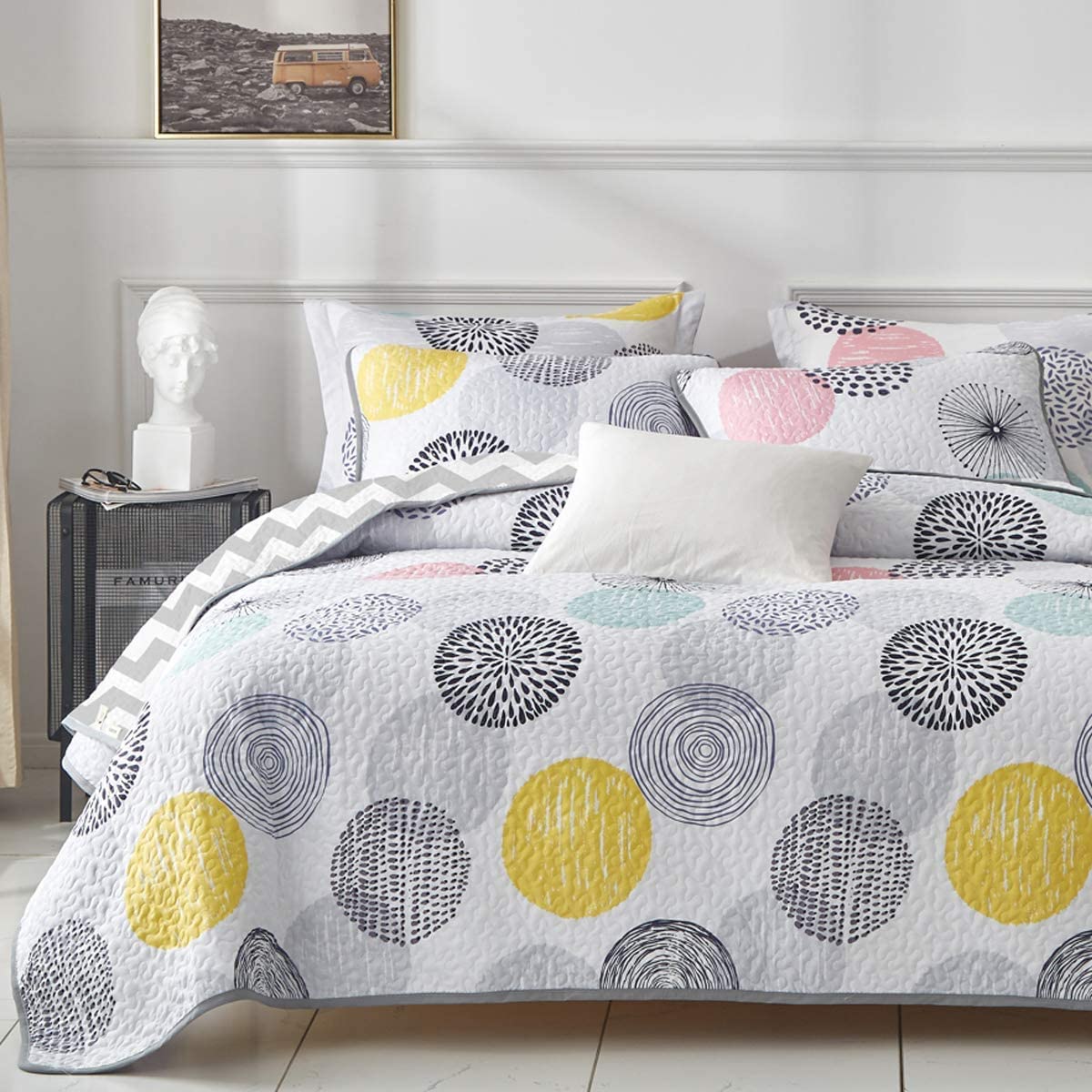 California King Size Reversible Quilt Set Oversized 102'X114' Soft Microfiber Lightweight Large Coverlet Bedspread Summer Bedd