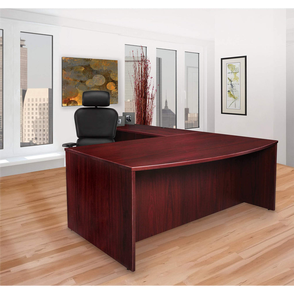 Lorell Prominence 2.0 Mahogany Laminate Left-Pedestal Bowfront Desk