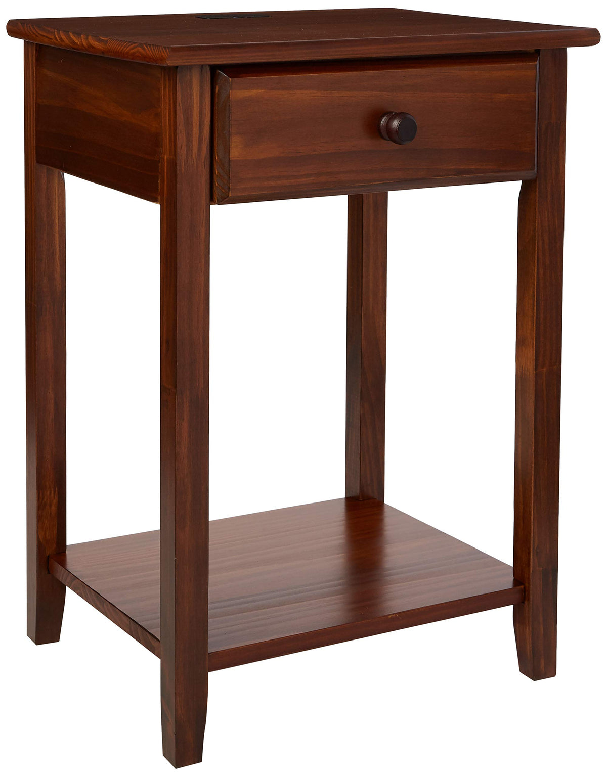 Casual Home Night Owl Nightstand With Usb Ports-Warm Brown