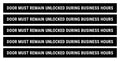 This Door To Remain Unlocked During Business Hours Sign Adhesive Decal Sticker 2X24 Inches (Pack Of 5)