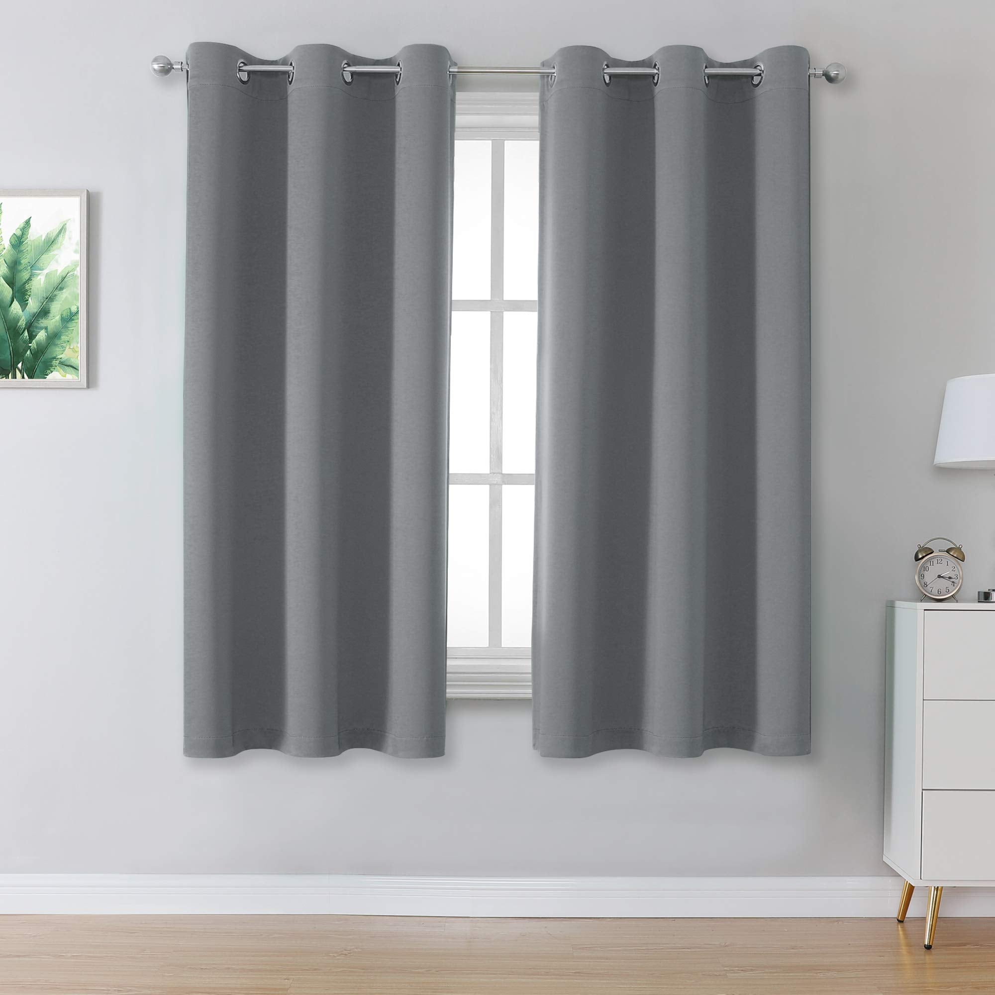 Dualife Grey Curtains For Bedroom 54 Inch Length - Thermal Insulated Room Darkening Curtain Panels For Living Room Grommet Small