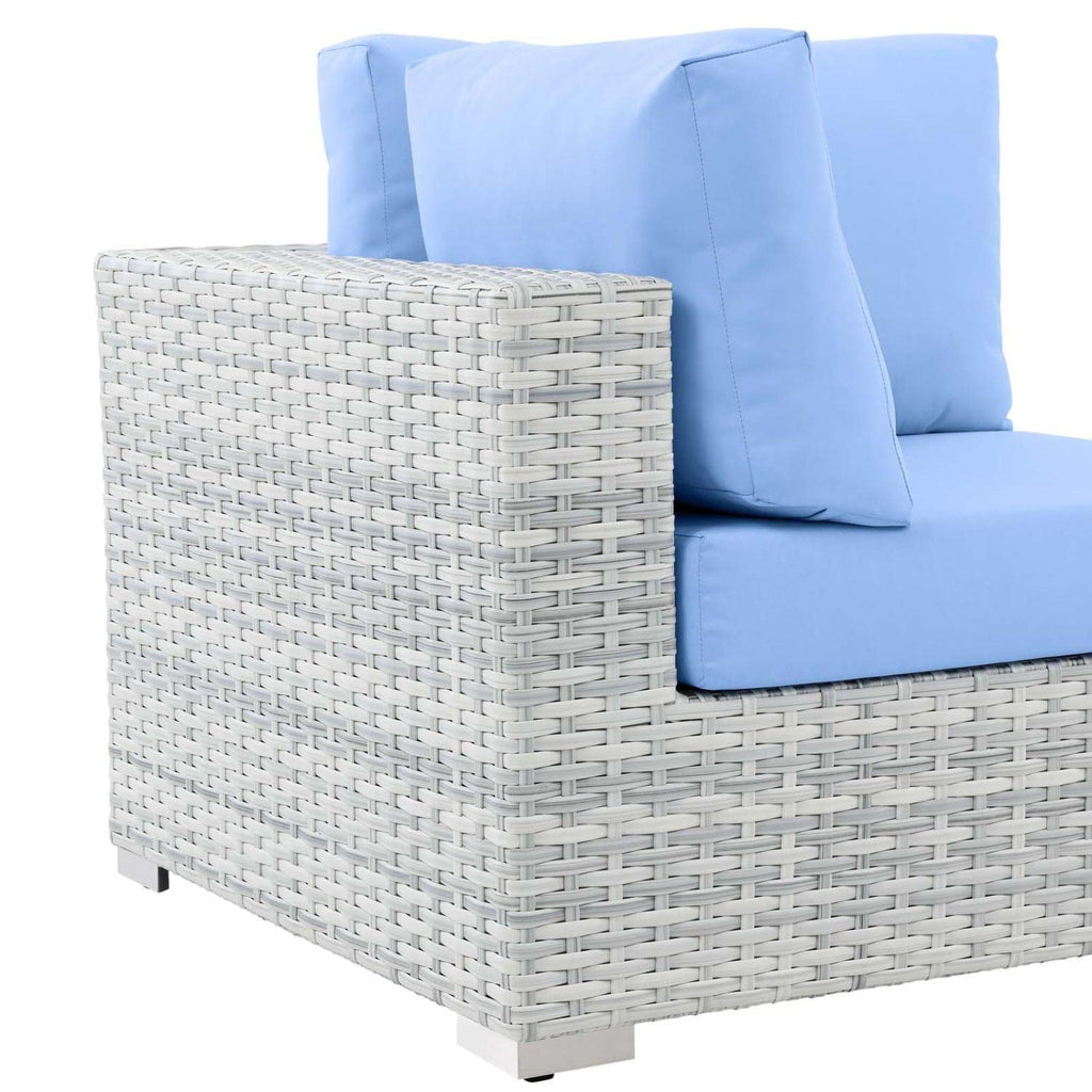 Modway Convene Wicker Rattan Outdoor Patio Corner Chair in Light Gray Light Blue