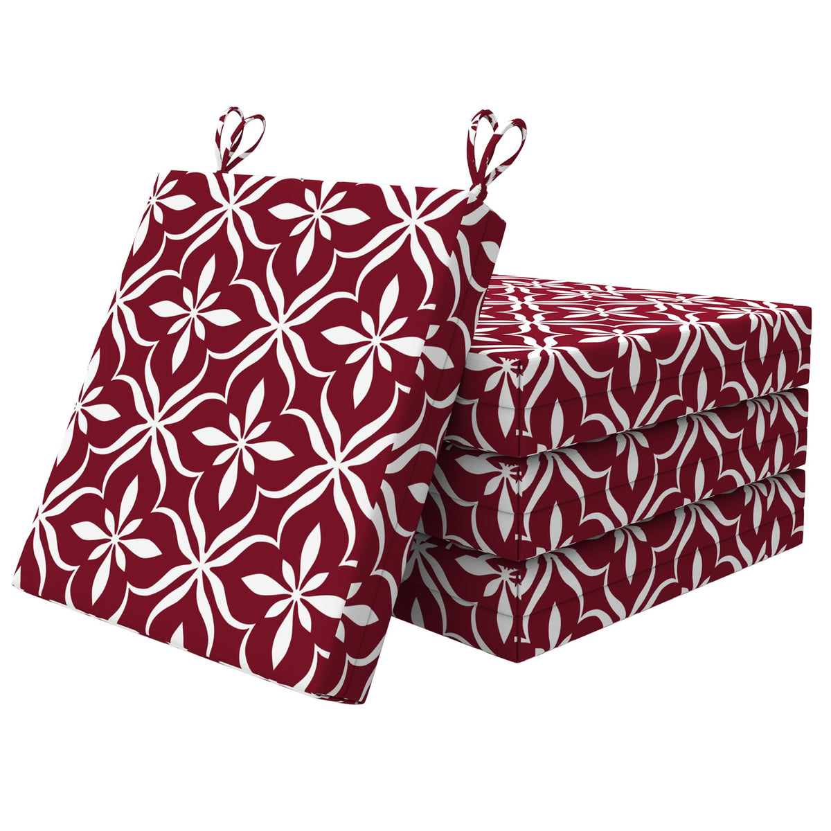 Polyaround Outdoor Cushions For Patio Furniture Set Of 4, 18.5 X 16 X 3 Inch Waterproof Outdoor Chair Seat Cushions, Trellis Red