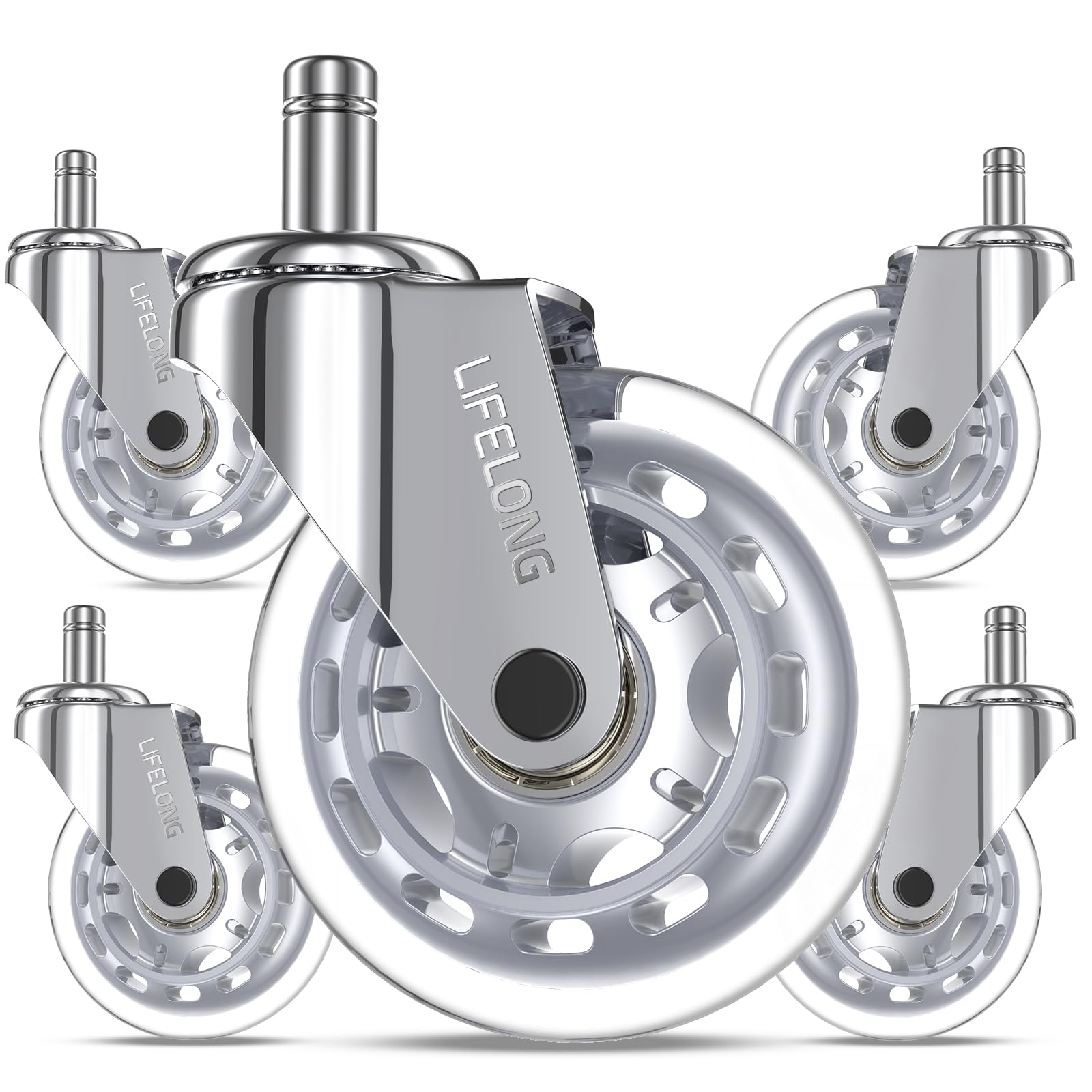 Lifelong Office Chair Wheels Replacement Rubber Chair Casters Safe For Hardwood Floors And Carpet, Set Of 5, Heavy Duty Casters