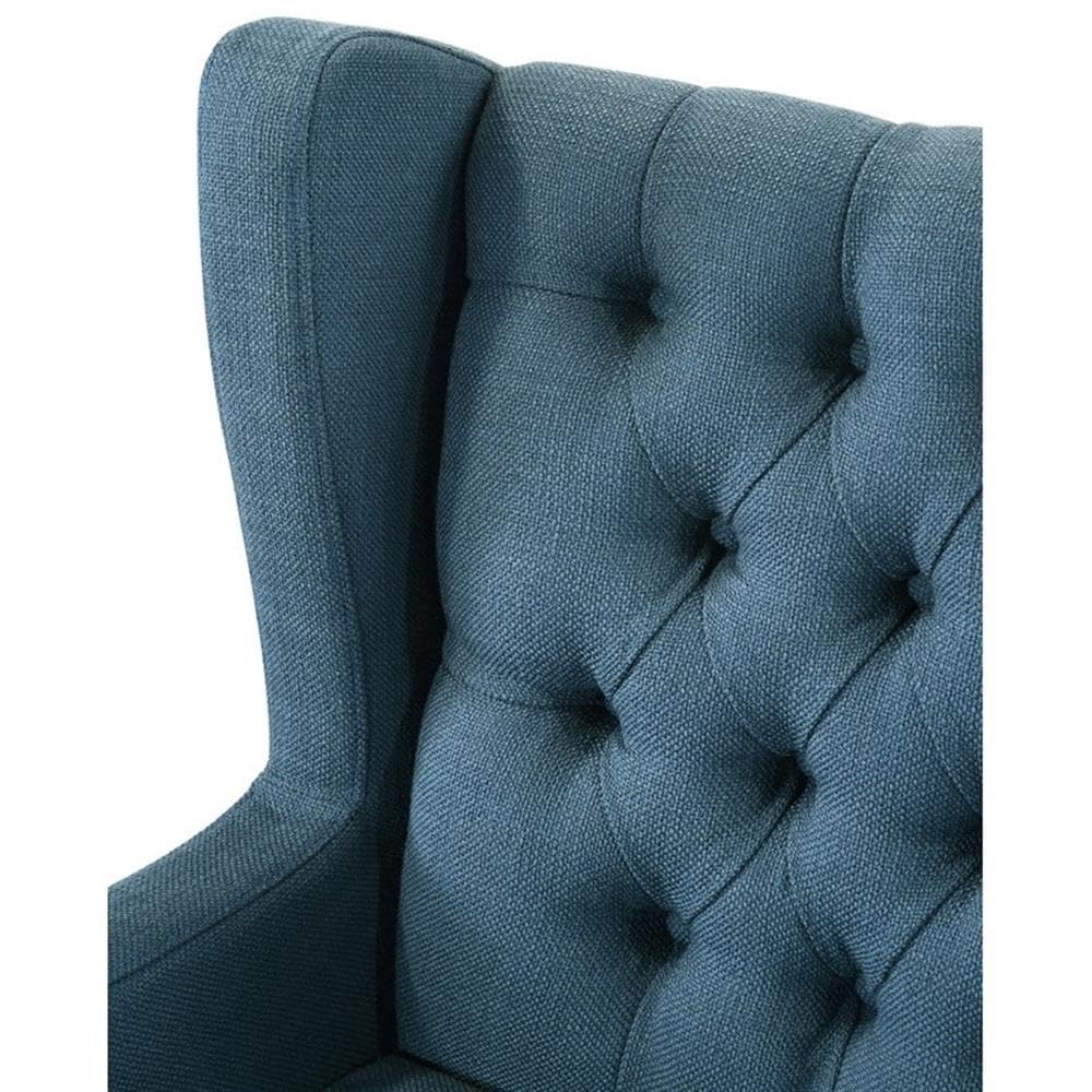 Lilola Home Irwin Blue Linen Button Tufted Wingback Chair