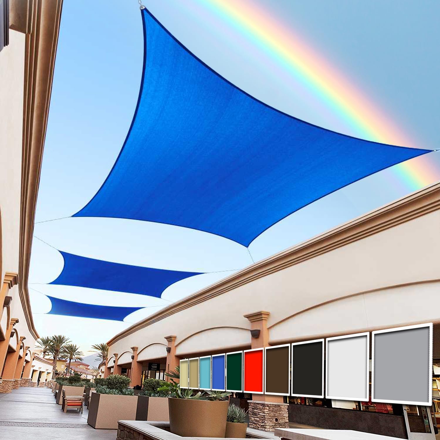 Royal Shade 10' X 10' Blue Square Sun Shade Sail Rs-Slr, Upf50+ 95% Uv Blockage, 200Gsm Commercial Standard Heavy Duty, Water &