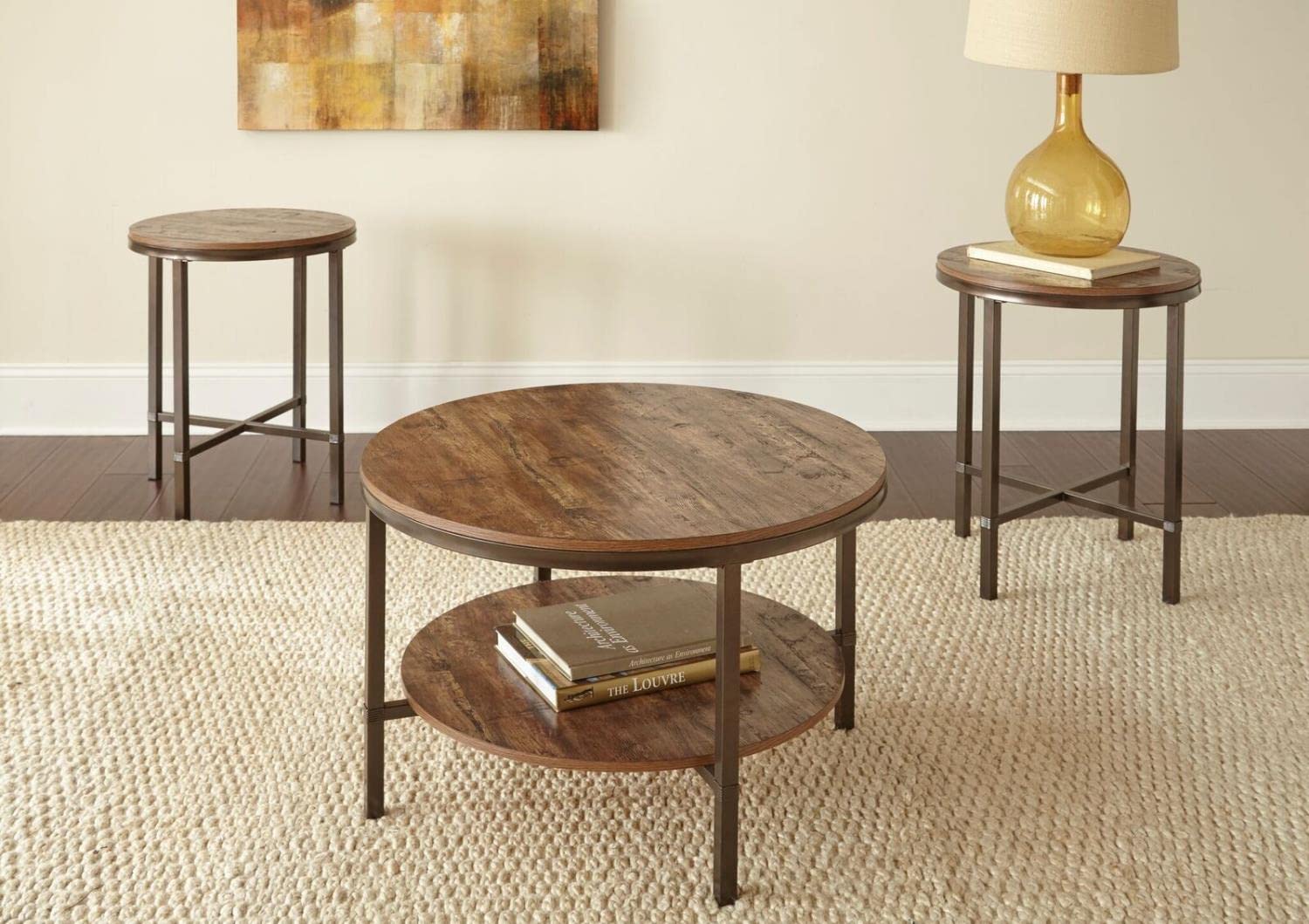 Steve Silver Furniture Sedona 3-Pack Occasional Silvershield Set, Rustic Styling, Includes One Cocktail Table And 2 End Tables, Faux Wood Tops And Iron Base, 16' D X 30' W X 40' H, Brown