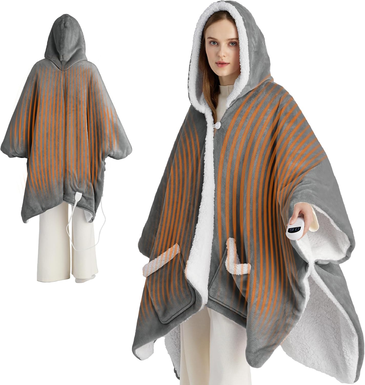 Bedsure Heated Blanket Wearable Shawl - Electric Wrap Poncho Blanket Hoodie For Adult, Winter Gifts For Mom Women Girlfriend Gra