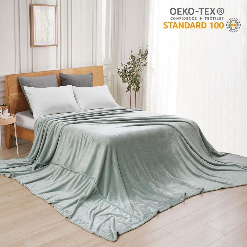 Phf Oversized King Fleece Blanket 120'X120', No Shed No Pilling Big Soft Blanket, Extra Large 10'X 10' Lightweight For Bed, Sofa Travel And Camping, Suitable For All Season, Sage Green