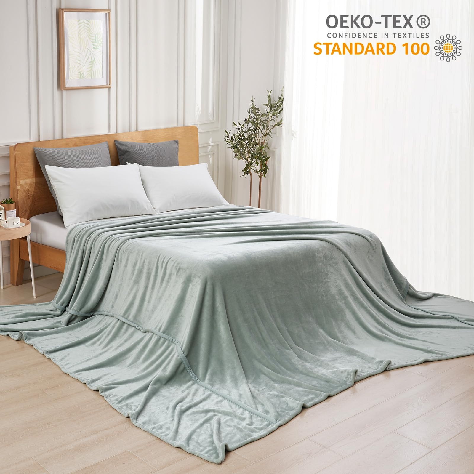Phf Oversized King Fleece Blanket 120'X120', No Shed No Pilling Big Soft Blanket, Extra Large 10'X 10' Lightweight For Bed, Sofa Travel And Camping, Suitable For All Season, Sage Green