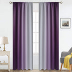 COSVIYA Rod Pocket Ombre Room Darkening Curtains 84 inch Length 2 Panels, Purple and Grayish White Gradient Drapes Light Blockin