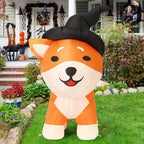 COMIN 4 FT Halloween Inflatables Dog Outdoor Decorations Blow Up Yard Wizard Shiba Inu Dog with Built-in LEDs for Indoor Party G