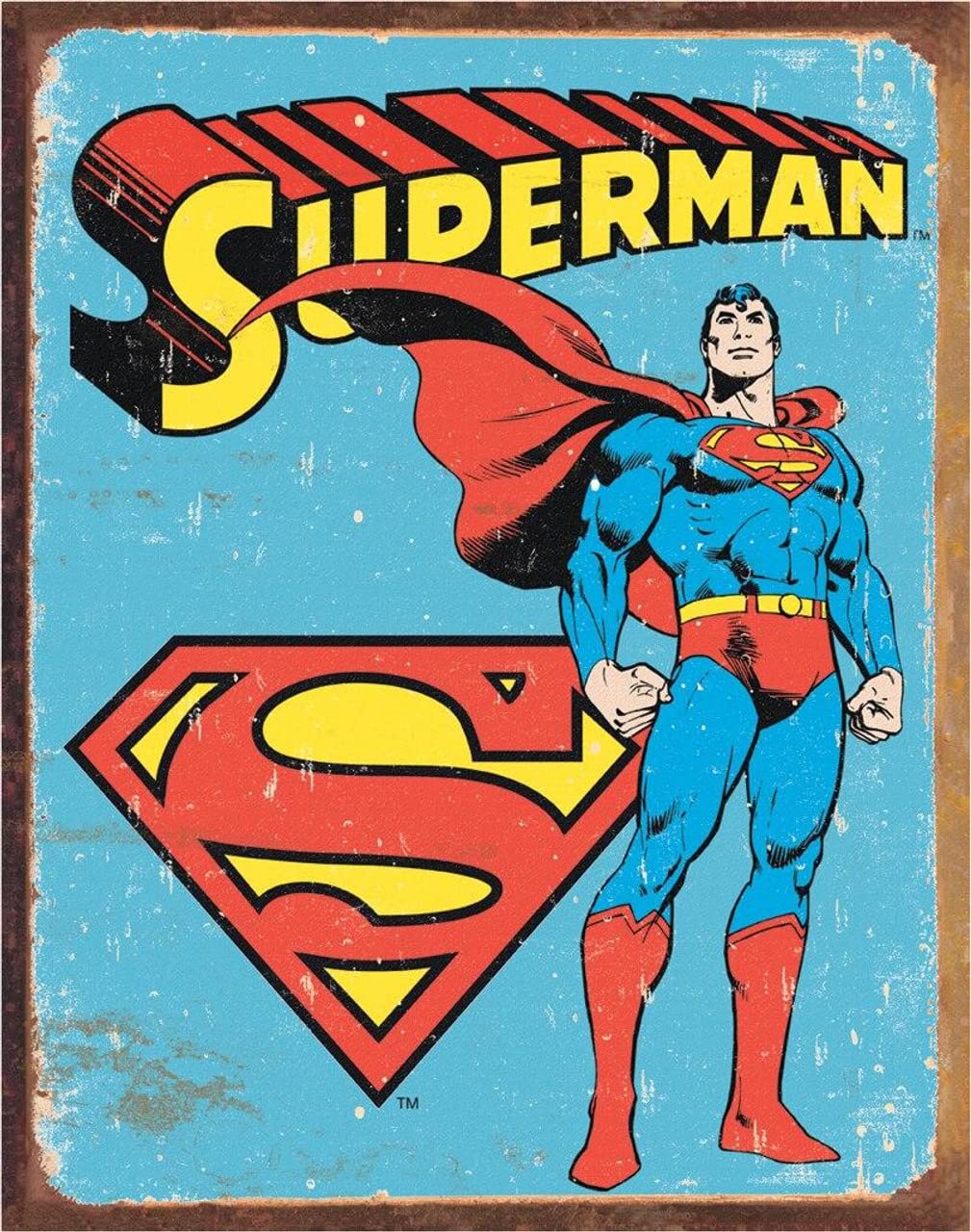 Desperate Enterprises Superman Retro Tin Sign - Nostalgic Vintage Metal Wall Decor - Made in USA