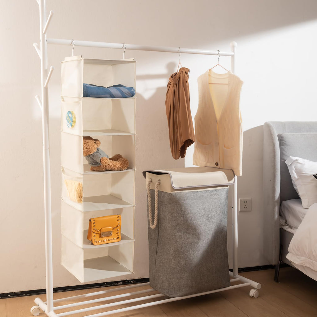 Brilliantjo 6 Shelves Hanging Closet Organizer, 2 Pack Hanging Storage With 4 Side Pockets For Clothes Shoes, 43.5''X12''X12''(B