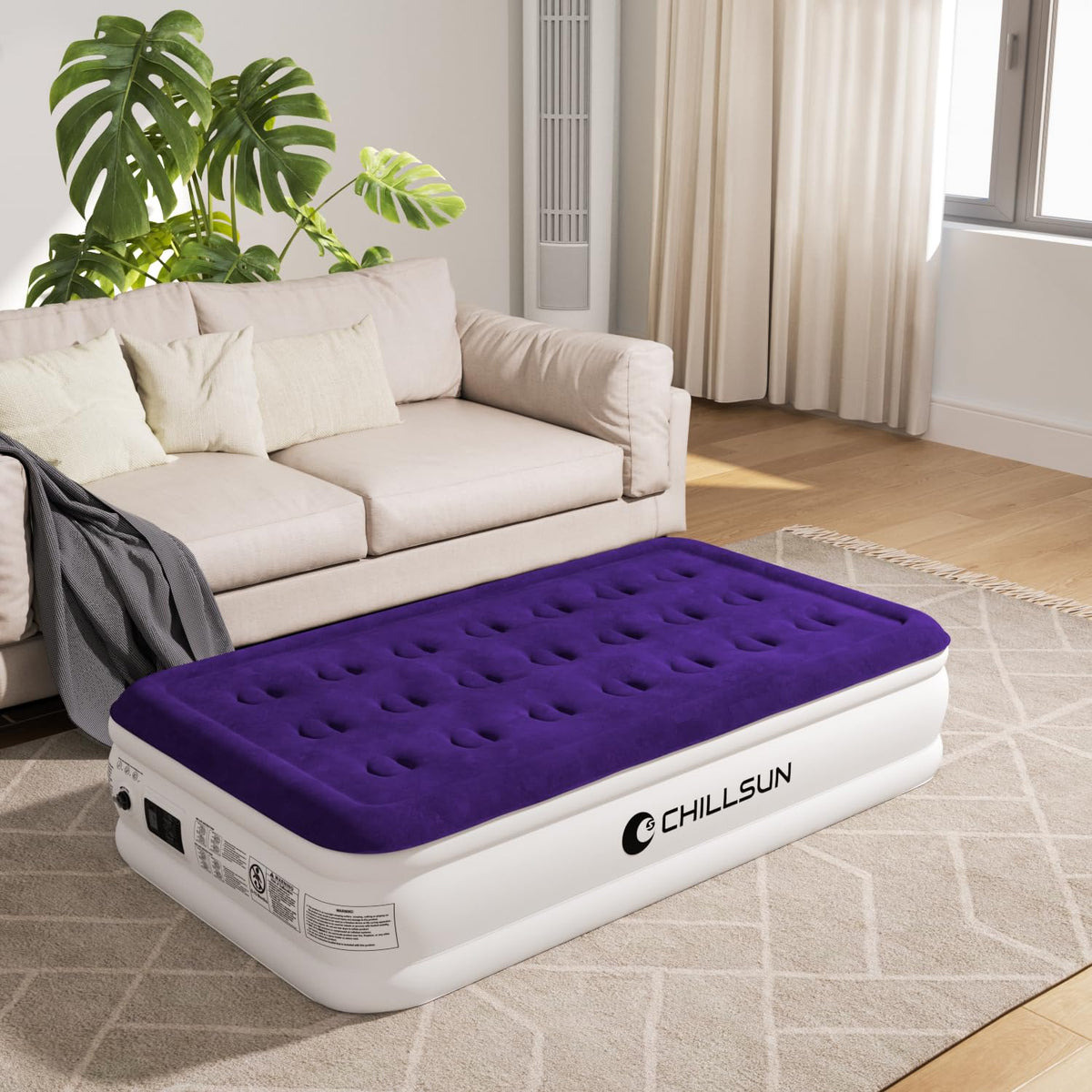 Chillsun Twin Air Mattress With Built In Pump For Guest & Home, 16' Inflatable Blow Up Mattress, Air Bed With Carrying Bag For