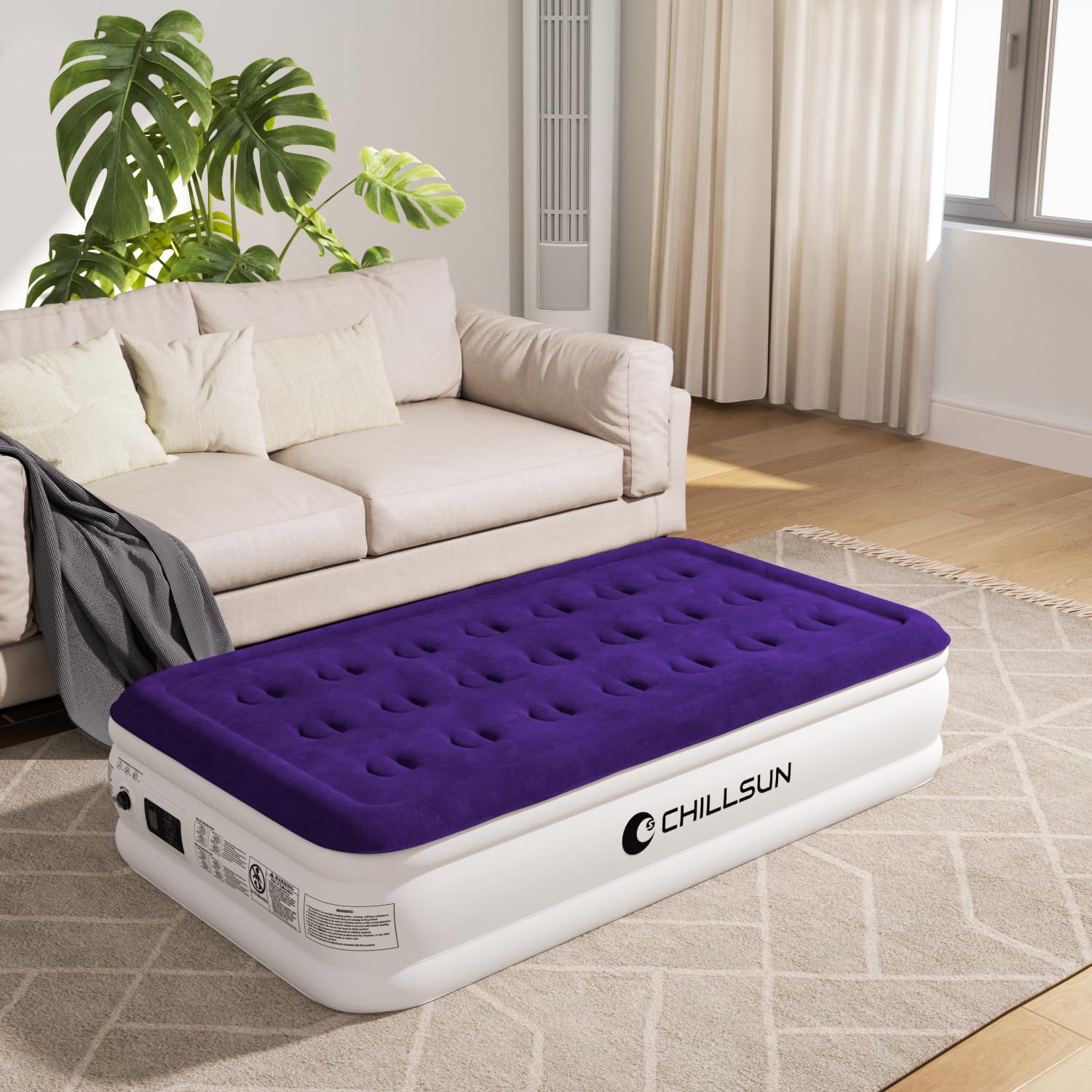 Chillsun Twin Air Mattress With Built In Pump For Guest & Home, 16' Inflatable Blow Up Mattress, Air Bed With Carrying Bag For