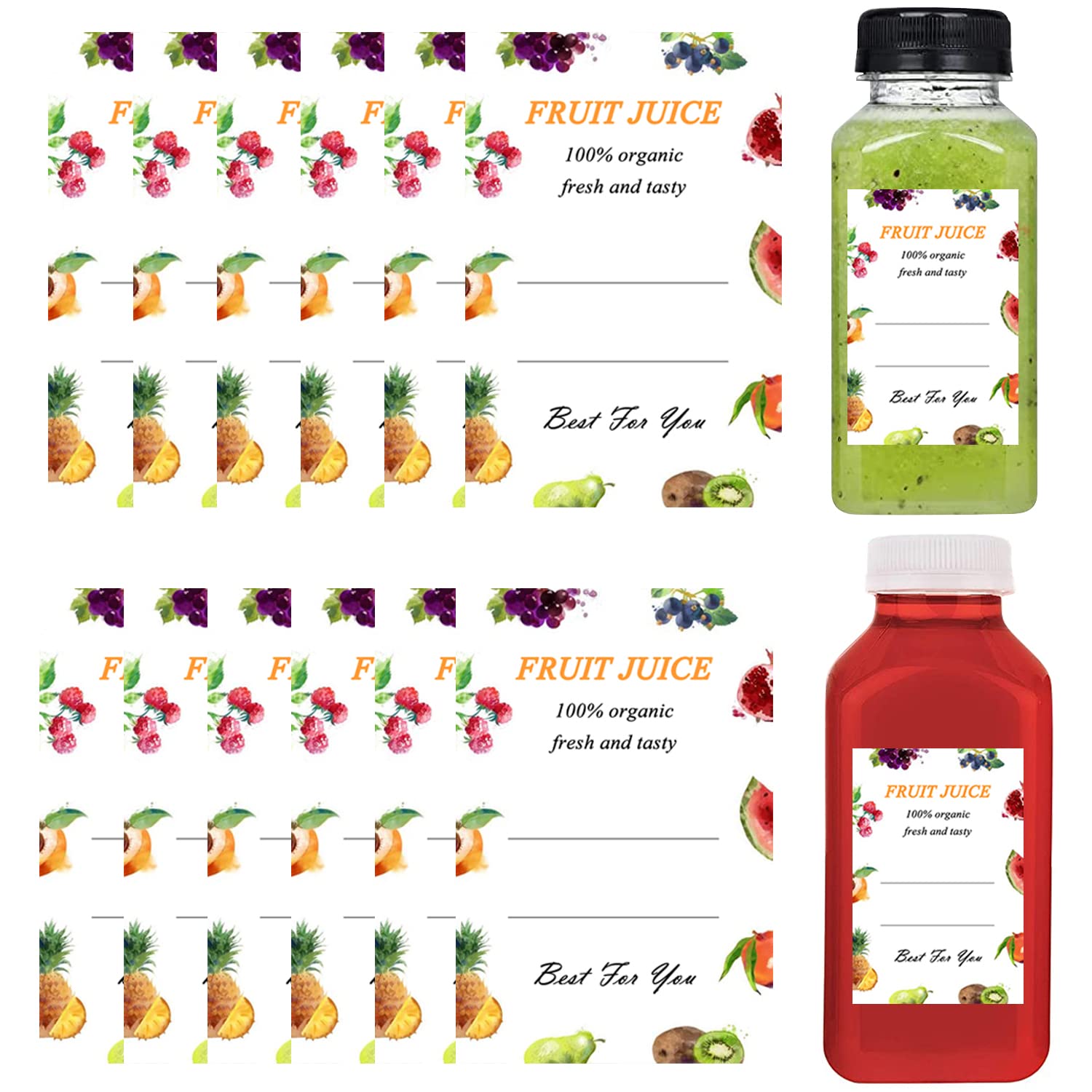 Snowting 100Pcs Plastic Juice Bottle Labels Stickers, Self-Adhesive Labels Plastic Bottle Stickers For 12Oz 8Oz 4Oz Reusable Dis